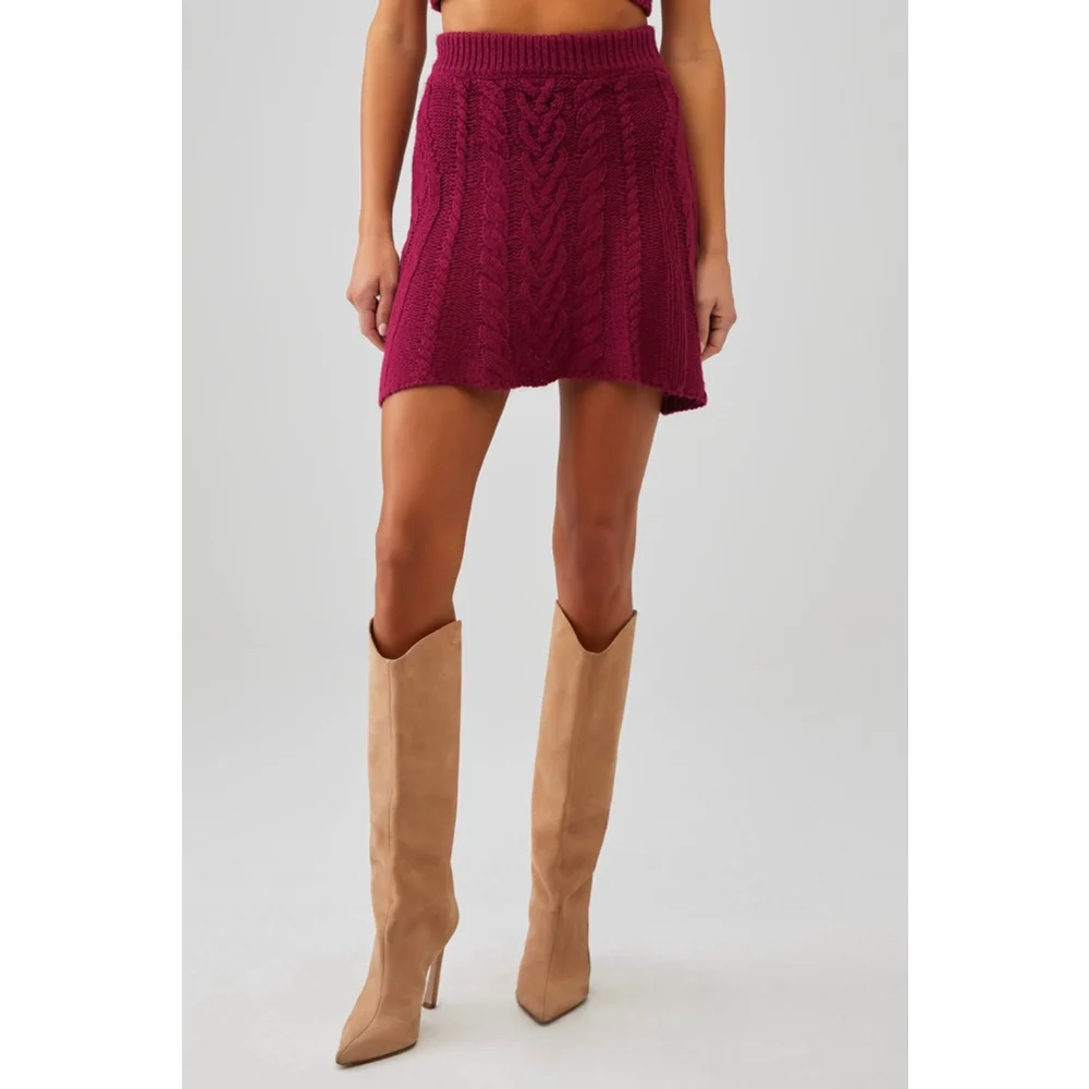 For Love & Lemons Magenta Cable Knit Layton Mini Skirt S - Picture 1 of 7